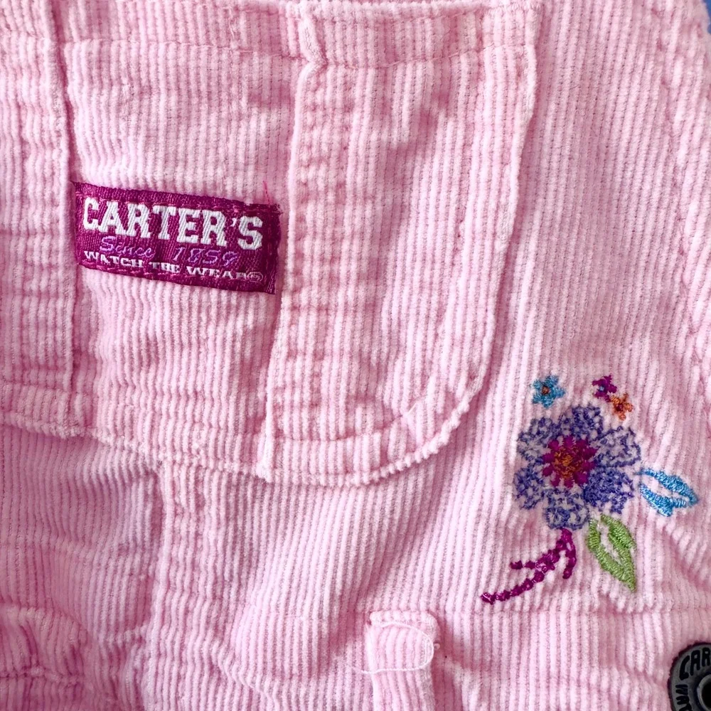 Vintage Carters Pink Corduroy Floral Embroidered Overalls 18 Months Bibs
